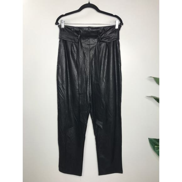 Commando Women's M Black Vegan Leather Pants Paperbag Tie Waist Goth Sleek - Picture 1 of 9